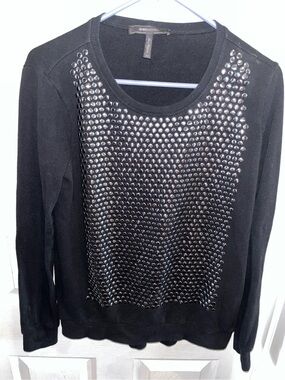 BCBGMaxAzria Black Studded Scoop Neck Sweater Womans Extra Small like new